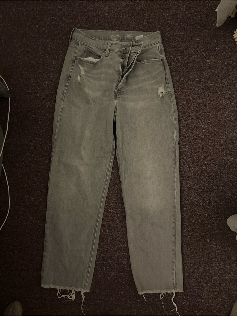 Old Navy Straight-Leg Gray Distressed Jeans
